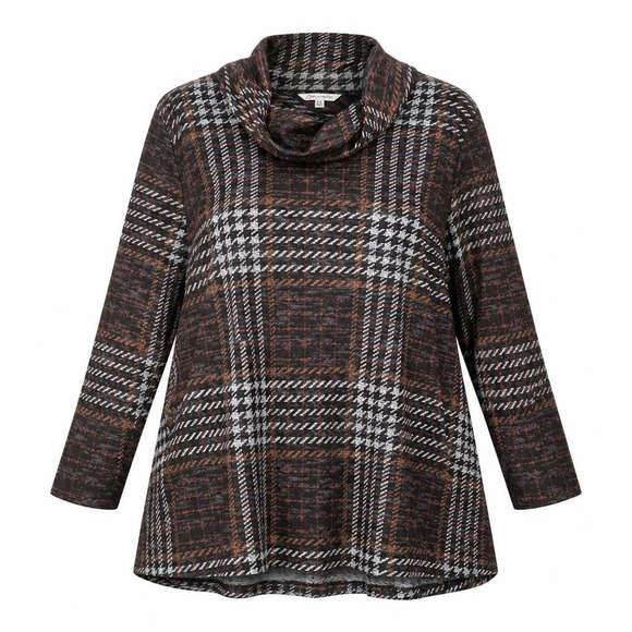 John Mark Sweaters - John Mark Tunic Sweater Womens 2X Plaid Cowl Neck Pockets Button Back